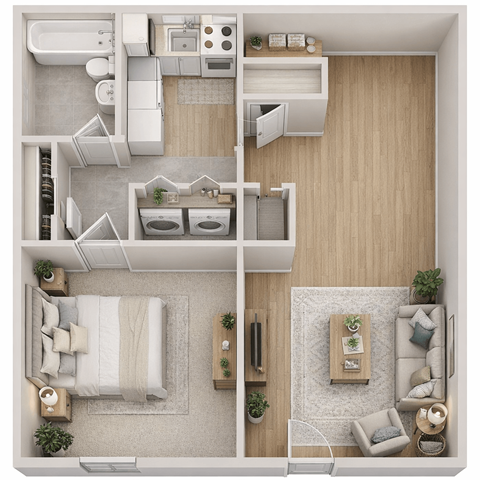 Floor plan for 1 bed, 1 bath, 650 sqft